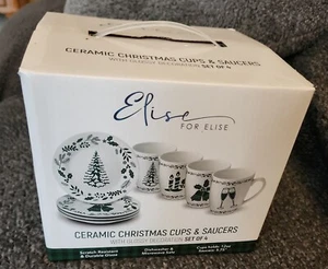 Set di quattro (4) tazze e piattini natalizi in ceramica "For Elise" verde NATALE NUOVO - Foto 1 di 5