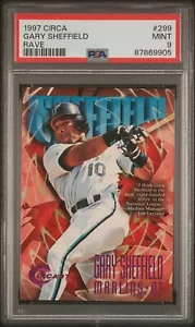 Tarjeta Skybox Circa Rave/150 Gary Sheffield 1997 #299 PSA 9 como nueva Low Pop Marlins - Imagen 1 de 2
