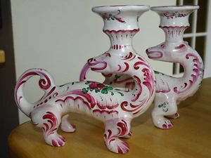 DE COLECCIÓN DOS CANDELABROS SALAMANDRA CERÁMICA FRANCÉS HENRI CHAUMEIL longitud 7,3" - Imagen 1 de 12