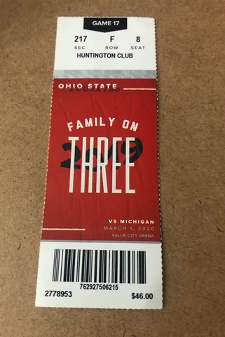 2020 Michigan Wolverines vs Ohio State Basketball Ticket Stub Small Crease Cover
