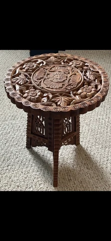 Vintage Exotic Indian Wooden Small Table/ Plant Stand Cover