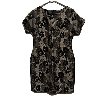 Banana Republic Womens Jacquard Dress Back Zipper Metallic Floral Black Size 4 - Image 1 of 4