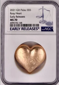 2021 Rosy Heart 3D Heart Shaped 1 oz .999 Silver NGC MS70 Early Release Mint 999 - Picture 1 of 3