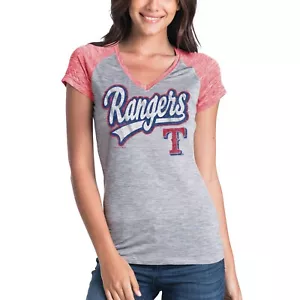 T-shirt donna New Era grigia Texas Rangers Space Dye scollo a V nuova con etichette MLB - Foto 1 di 1