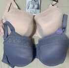 ex M&S 2PACK UNDERWIRED FULL CUP T Shirt Bra With Lace Trims GREY/PINK Size 32GG