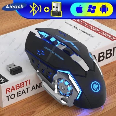 Rechargeable Wireless Mouse Gaming Computer Silent Bluetooth USB Mechanical - Image 1 of 4