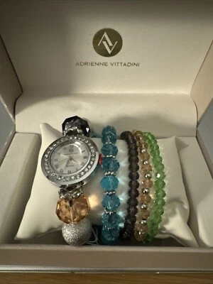 Adrienne Vittadini Women’s Quartz Silver Tone Watch Set 5 Bracelets New in Box - Image 1 of 4