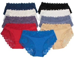Womens Lace Trim Cotton Hipster Panties Brief Knickers Lingerie underwear 1 Pack - Picture 1 of 22