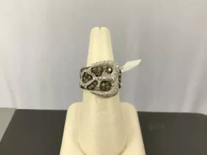 Authentic 18k White Gold Ladies Diamond Ring Cheetah Print Champagne Diamonds - Picture 1 of 10