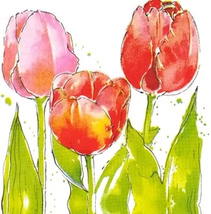 S763# 3 servilletas de papel pequeñas individuales para decoupage grandes flores de tulipán rosa rojo - Imagen 1 de 4