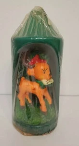 Candela leggera arcobaleno natalizia vintage 2 in 1 renna intarsiata colonna verde - Foto 1 di 4