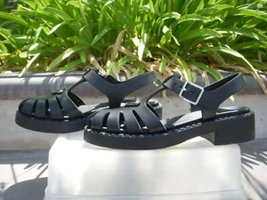 Prada Noir Black Soft Cage Rubber Logo Sandal EU39 Insole 10 1/8" lg MSRP$850 - Picture 1 of 21