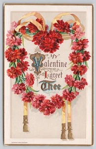 Valentine H. Wessler Pink Carnations Embossed Heart Wreath Gold Trim Postcard - Picture 1 of 2