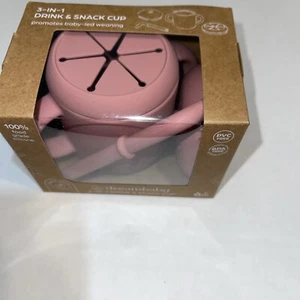 3-in-1 Silicone Cups with Straw & Snack Cup Lid Silicone Sippy Cups Pink NIB - Picture 1 of 4