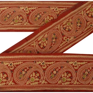 Sanskriti Vintage 1 Yd Sari Border Hand Beaded Trims Sewing Craft Paisley Lace - Picture 1 of 4