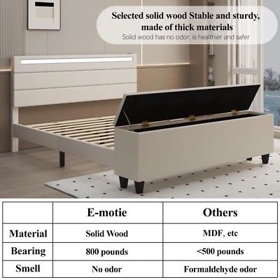 Marco de cama Queen completo con cajón de almacenamiento cabecero tapizado con luces LED Foto 1 de 4