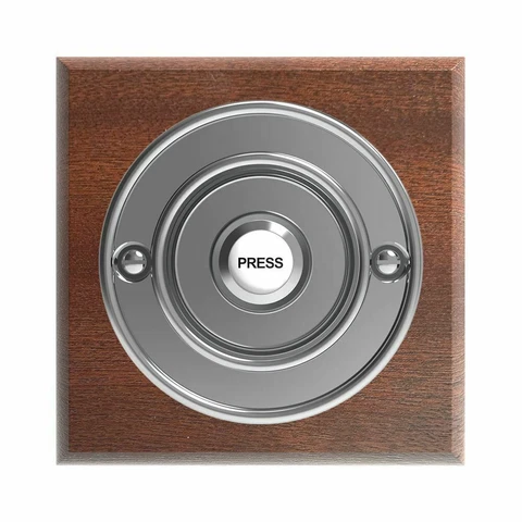 Traditional Square Wired Doorbell in Mahogany and Chrome Cover