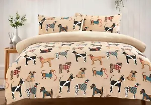 Dogs Duvet Cover Teddy Fleece Quilt Printed Christmas Bedding Single Double King - Picture 1 of 3