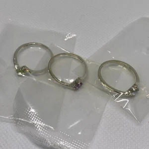 Sterling Silver Rings Amethyst Peridot Topaz Size 7 Stackable Trio SEALED Boxed - Picture 1 of 20