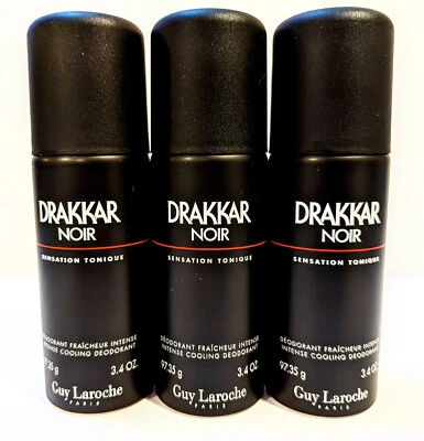 3x Guy Laroche Drakkar Noir Deodorant Body Spray for Men, 3.4oz