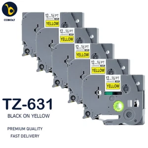 5 Label Tape Compatible With Brother Black on Yellow TZ631 PT-1010 1090 1230PC - Picture 1 of 7