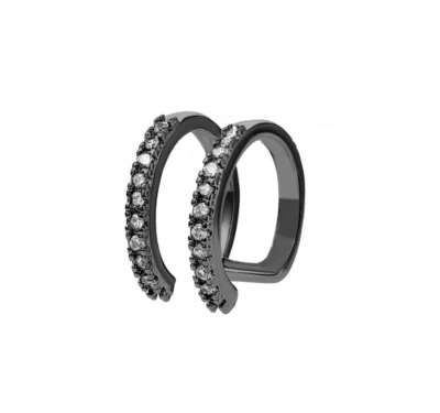 Pendiente brazalete oreja circonita cúbica doble capa plateado 1 pieza sin clip perforado regalo S13 Foto 1 de 4