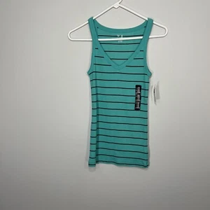 NEW Gap Shirt Womens Extra Small Green Blue Teal Stripes Ribbed V-Neck Casual - Picture 1 of 9