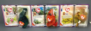 TY Teenie Dinosaur Trio Beanie Babies McDonalds 2000 Rex Steg Bronty Vintage NIB - Picture 1 of 6