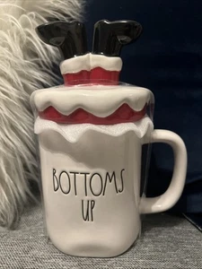 New Rae Dunn Ceramic Happy Bottoms Up Mug with decorative Top - Picture 1 of 5