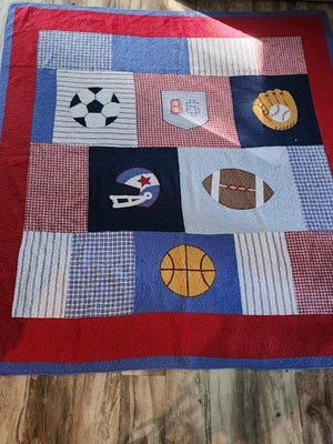 Sports Theme Quilt Blanket | 89 1/2" x 82" | Full Queen - Image 1 of 4