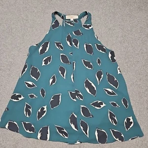 Ann Taylor Loft Sleeveless Blouse Women Small Green Black Leaf Print Lined - Picture 1 of 9