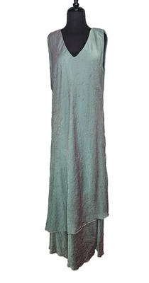 Maxi Vestido DINAH LEE Sin Mangas L Arrugado Iridiscente Verde Púrpura Hada Etéreo Foto 1 de 4