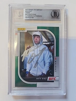 Nate Diaz 2021 Panini Instant Walkout Green 4/5 Auto Signed Slabbed Beckett BAS - Image 1 of 2