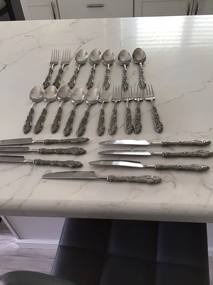 Rare, Pottery Barn Wave Pewter Handle Stainless Place, Partial Set Replacement - Image 1 of 4