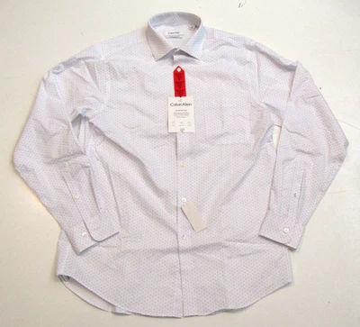 NWT Mens CALVIN KLEIN Fresh White Blue Pattern Dress Shirt XXL 18 18 1/2 34-35 - Image 1 of 4