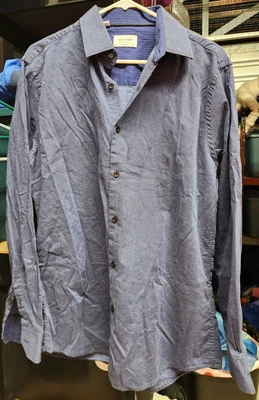 Duchamp Shirt Mens Navy Blue Waffle Knit Duchamp London Button Tailored Fit B* - Image 1 of 4