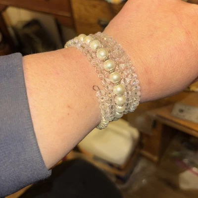 pulsera multicapa cristal y imitación perla alambre Foto 1 de 4