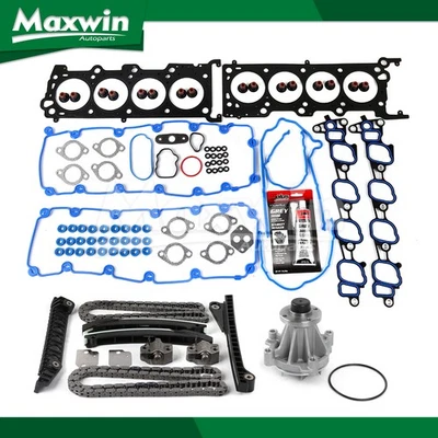 Head Gasket Set Timing Chain Kit Water Pump Fit Ford E-150 E-350 Super Duty 5.4L Foto 1 de 4