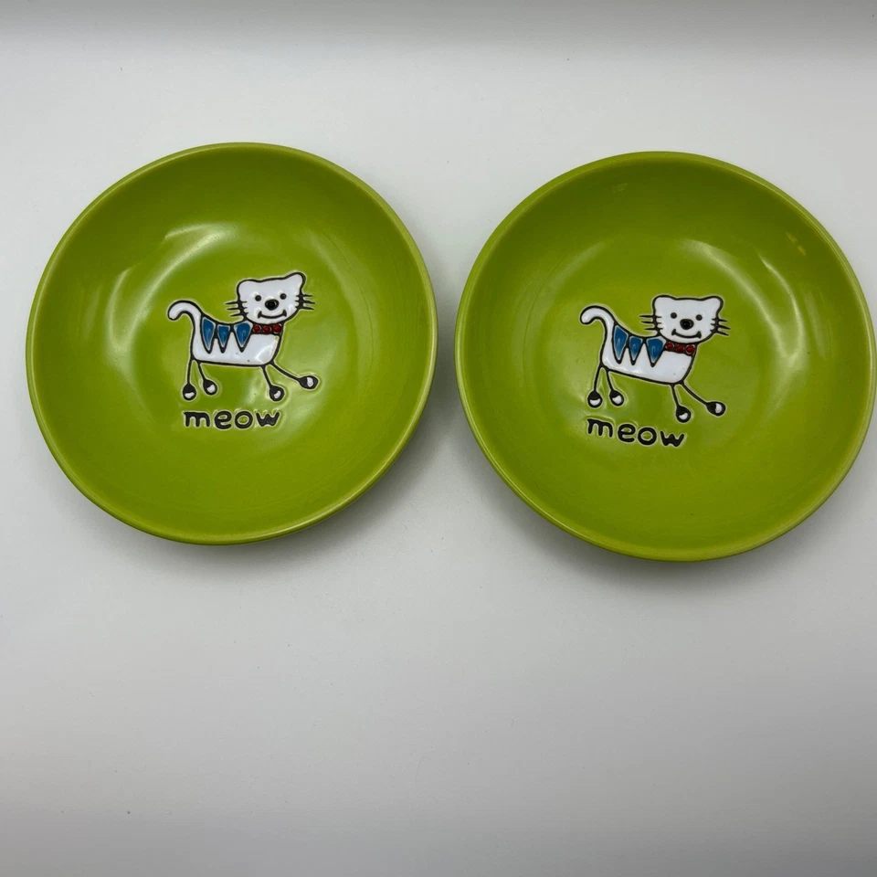 2 круглые зеленые миски для кошачьего корма/блюда PETRAGEOUS Designs 5 дюймов Silly Kitty - Изображение 1 из 4