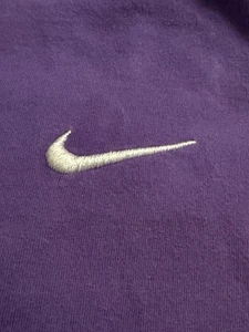 Nike Womens Purple L 100% Cotton Short Sleeve Crew Neck T-Shirt White Swoosh - Picture 1 of 4