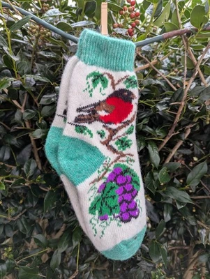 Women's socks, Wool 100%, warm, print Birds , Size 8-9 .NEW - Image 1 of 4