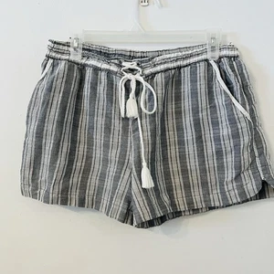 Elevenses Antropologie Striped Shorts Size M 100% Cotton Gray White Casual Beach - Picture 1 of 9
