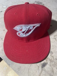 Toronto Blue Jays Maple Leaf New Era Fitted Baseball Hat Wool Cap Size 7 1/8 red - Picture 1 of 5