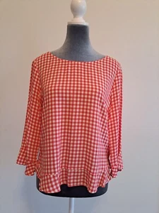 Red Gingham Top XS farmhouse cottage 3/4 Bell Sleeve Velvet Graham & Spencer USA - Picture 1 of 10