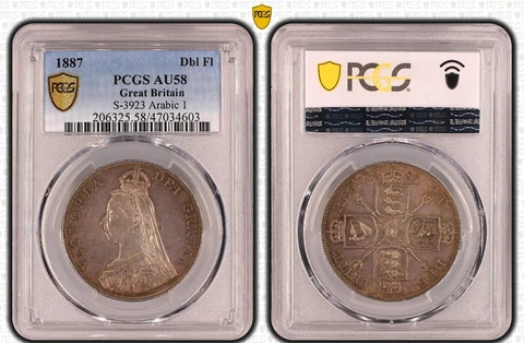 Great Britain Silver Double Florin 1887 Queen Victoria - PCGS AU58 Cover