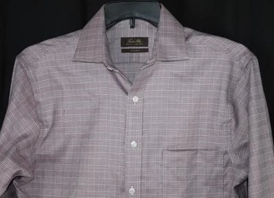 Camisa de vestir Tasso Elba para hombre ajuste regular sin planchar a cuadros ciruela borgoña 15 1/2 nueva con etiquetas Foto 1 de 3