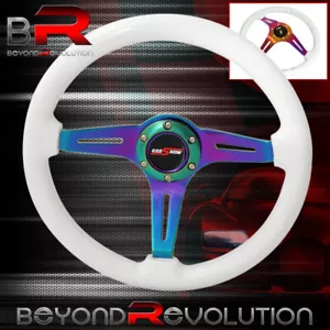 Universal Deep Dish White Wood Neo Chrome Center Steering Wheel Godsnow - Picture 1 of 4