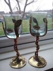 Copper And Brass Twisted Stem Climbing Vine and Handmade Glass Candleholders