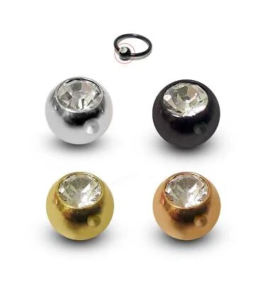 Captive Bead Piercing Balls, Loose Part Dimple Balls 2pcs with CZ Clear Crystals Foto 1 de 4