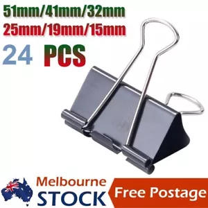 Deli Foldback Fold Back Clips Black Steel Binder Bulldog Clip 24 PCs Paper Tidy - Picture 1 of 15